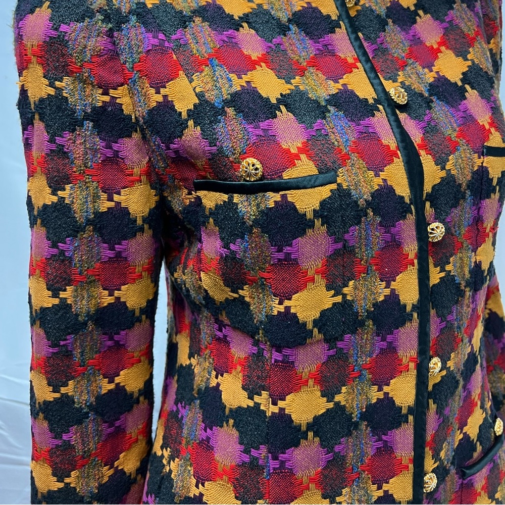 Vintage Carlisle Women’s 6 Wool Silk Geometric Woven Blazer Jacket Coat - Picture 9 of 12